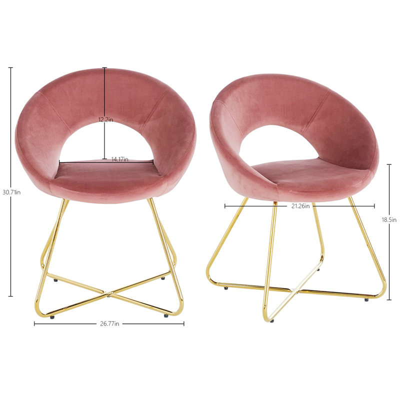 Ensemble de 2 chaises d'appoint rembourrées en métal Khamaria, Rose