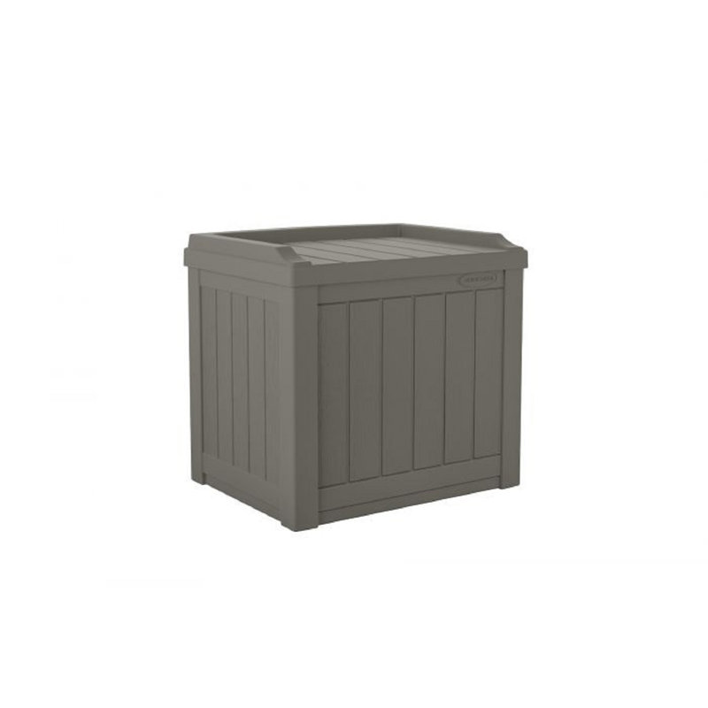 Suncast 22 Gallon Water Resistant Deck Box with Storage Seat, Stoney, 1