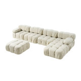 Modular Boucle Sectional Sofa |U-Shaped 6-Seater | Comfy Cloud Couch with Ottoman