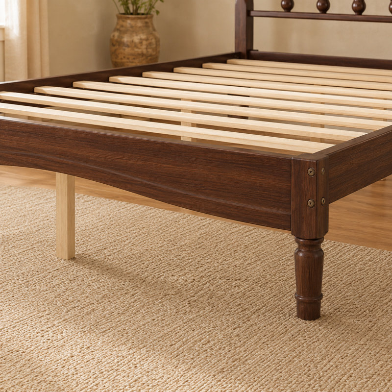 Lit plateforme en bois de noyer avec tête de lit en forme de gourde, cadre de lit de style rétro avec support en lattes de bois, aucun sommier requis