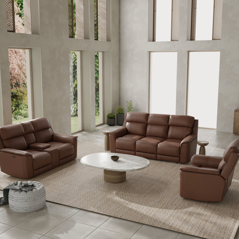 Fauteuil inclinable pivotant manuel, fauteuil inclinable électrique double et causeuse couleur noyer - Esthétique cuir élégant et 2 fauteuils inclinables avec structure solide pour une stabilité optimale