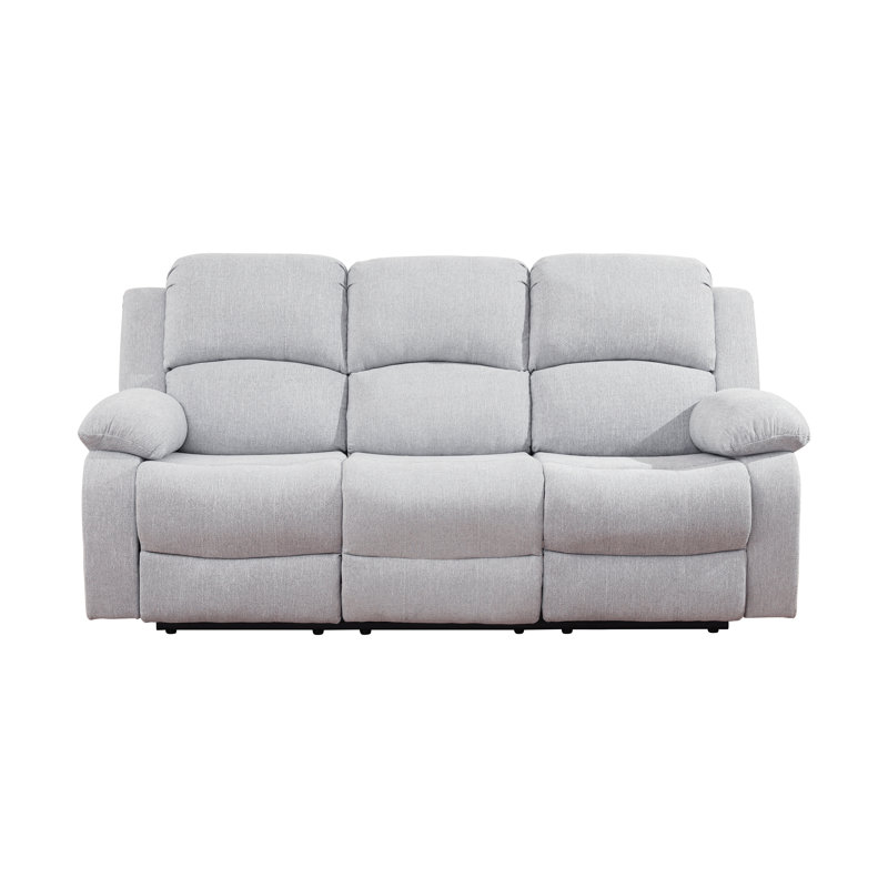 79" Premium Fabric Reclining Living Room Sofa With Drop Down Table And Cup Holders, White Gray