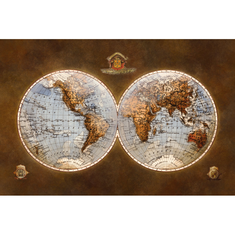World Map Hemispheres - Wrapped Canvas Art Prints, 30cm H x 46cm W