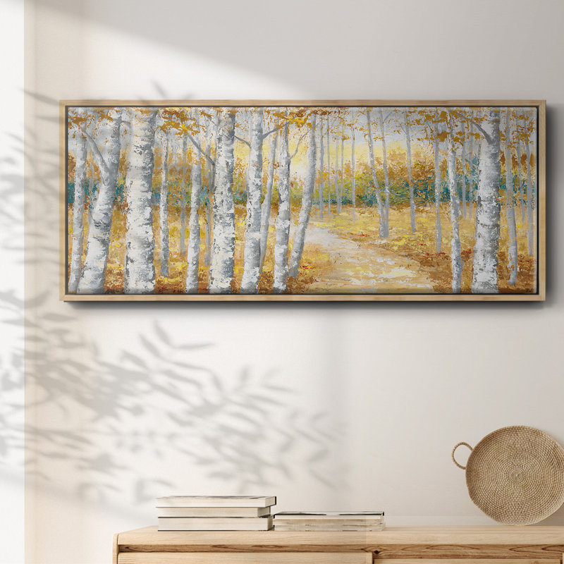 Birch Path I- Framed Canvas, 12" H x 30" W