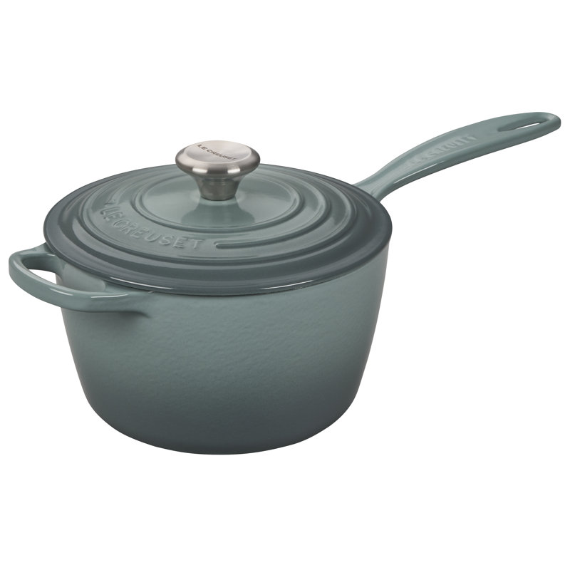 Le Creuset Enameled Cast Iron Saucepan with Lid, Sea Salt, 1.75 qt.