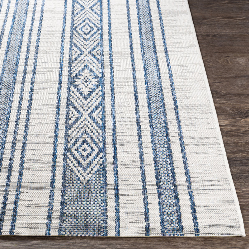 Tapis intérieur / extérieur bleu marine / blanc Morwen, Rectangle 2 pi x 2 pi 11 po