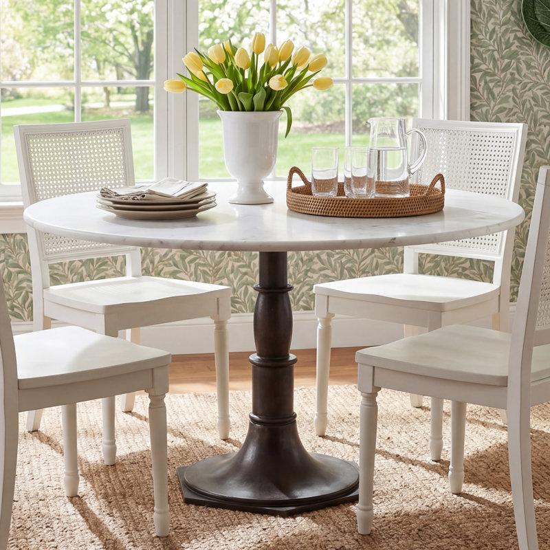 Mickley Round Marble Top Metal Base Dining Table