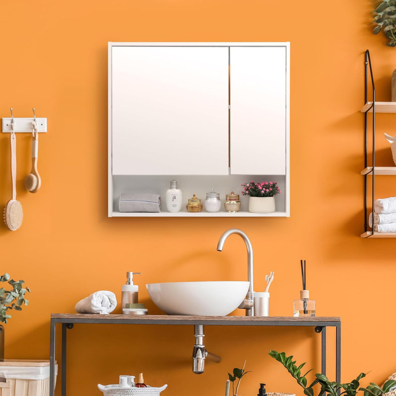 Stavro 780mm W 750mm H Wall Mounted Required Framed Medicine Cabinet Mirror 2 Fixed