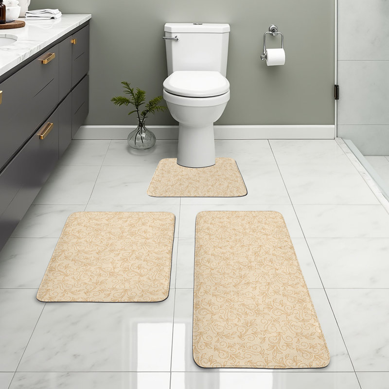  Ensemble de tapis de salle de bain beige 3 pièces en U et tapis rectangulaires beige séquoia