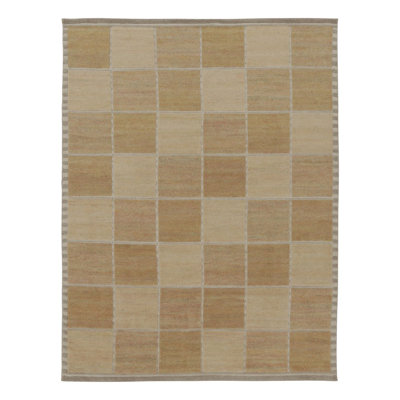 Rug & Kilim’S Scandinavian Rug, Geometric Pattern In Gold And Beige