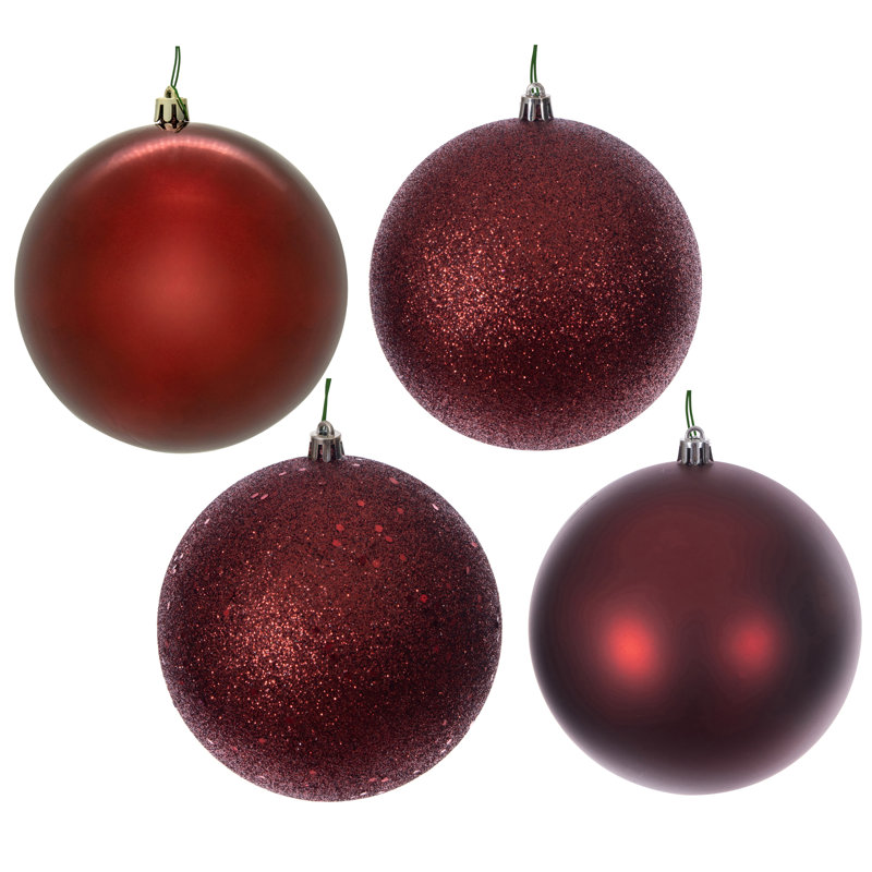  12" Crimson Red 4-Finish Ball Ornament Set.
