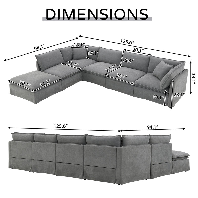 Sectional Sofa For Living Room Modular Sofa Couch With Movable Ottoman