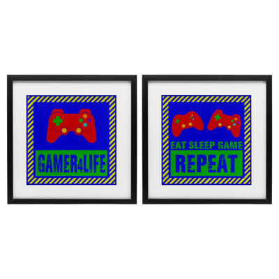 «Gamer Quotes with Stripes», ensemble de 2 impressions encadrées sous verre, conception de Marcus Prime