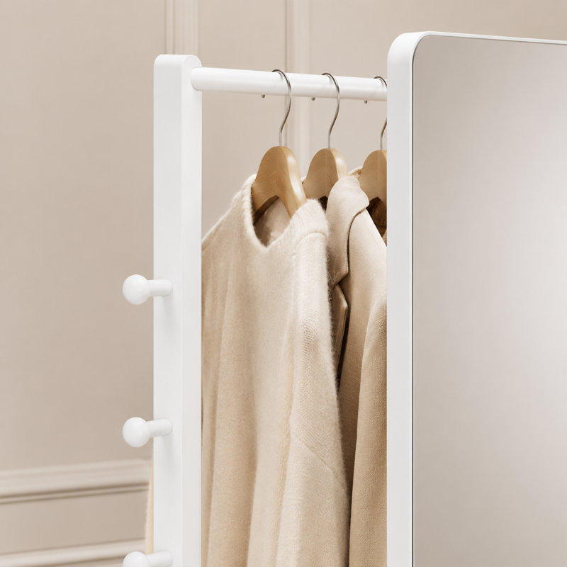  Miroir rotatif moderne en bois d'hévéa avec portemanteau et rangement
