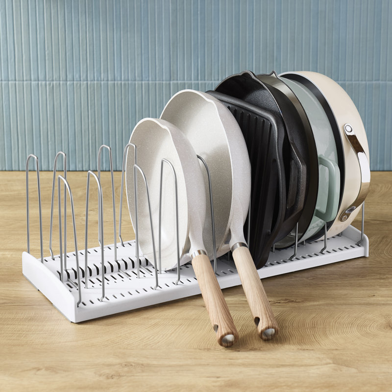 YouCopia StoreMore® Cookware Rack, Heavy-Duty Pot, Cast Iron, Pan and Lid Organizer with 9 Adjustable Slots for Kitchen Cabinet Storage, Expandable Length, Organizing Hero Collection