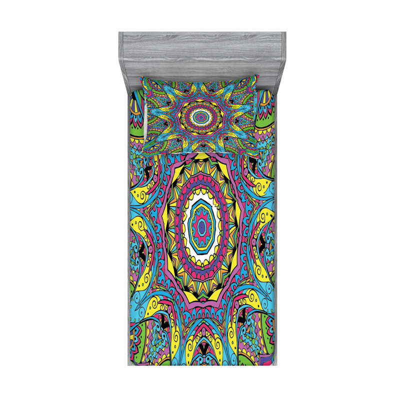 Ensemble de draps Hippie, Ensemble de draps pour lit simple TG avec 1 taie d