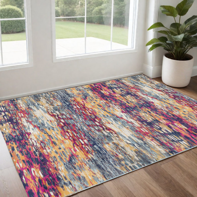 Tapis bleu abstrait Dhurrie 2 pi x 4 pi