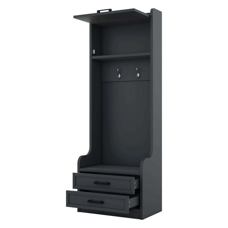 4-in-1 Multiple Functions Hall Tree With Storage Drawers And Cabinet, 7 Hooks, And Shoe Bench For Entryway And Hallway