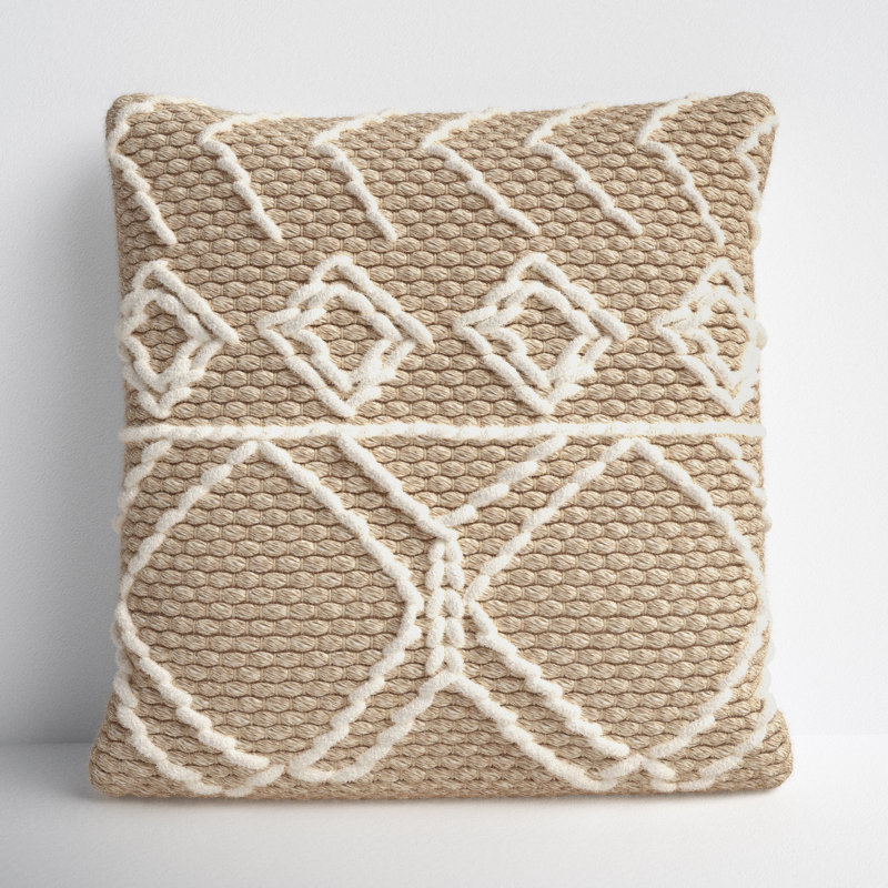 Hemma Embroidered 50% Viscose,50% Wool Throw Pillow, Down, 18" x 18"