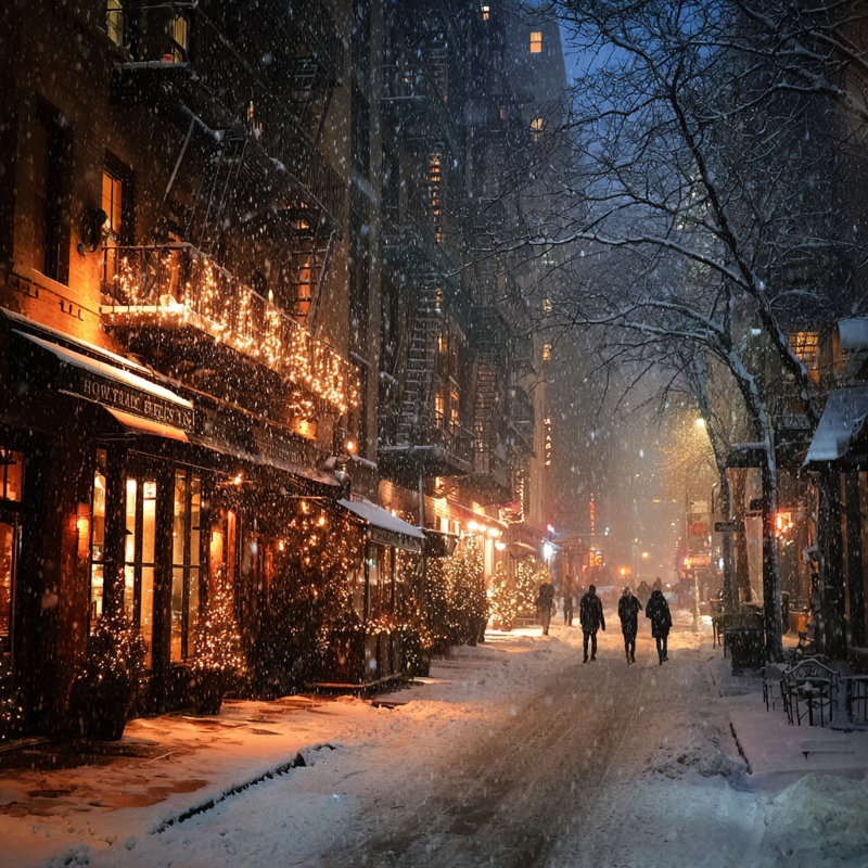 «Holiday Night City Lane», art mural sur toile tendue, 20 po x 20 po