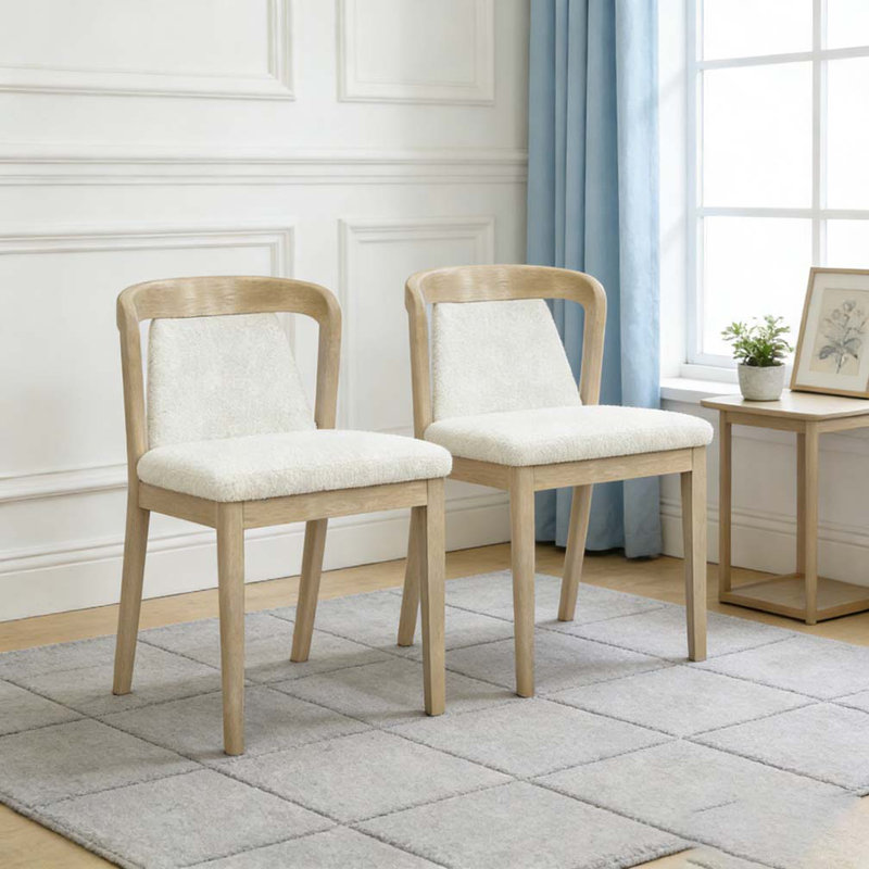 Upholstered Backrest Armless Dining Chairs, Beige,Natural Ash