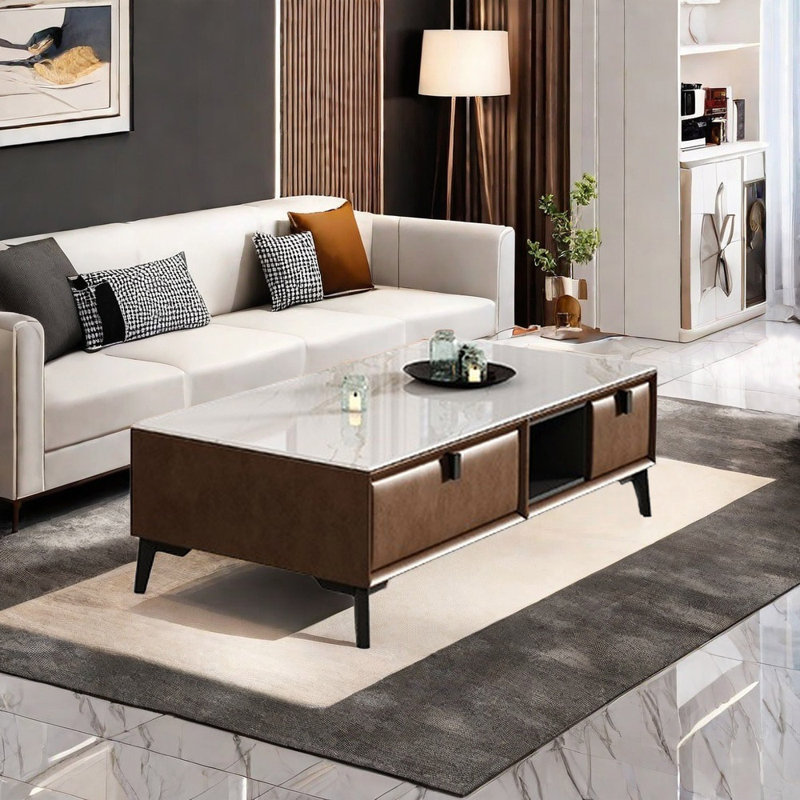 Table basse en pierre frittée de style italien, H 15,35 po x L 47,24 po x l 23,62 po