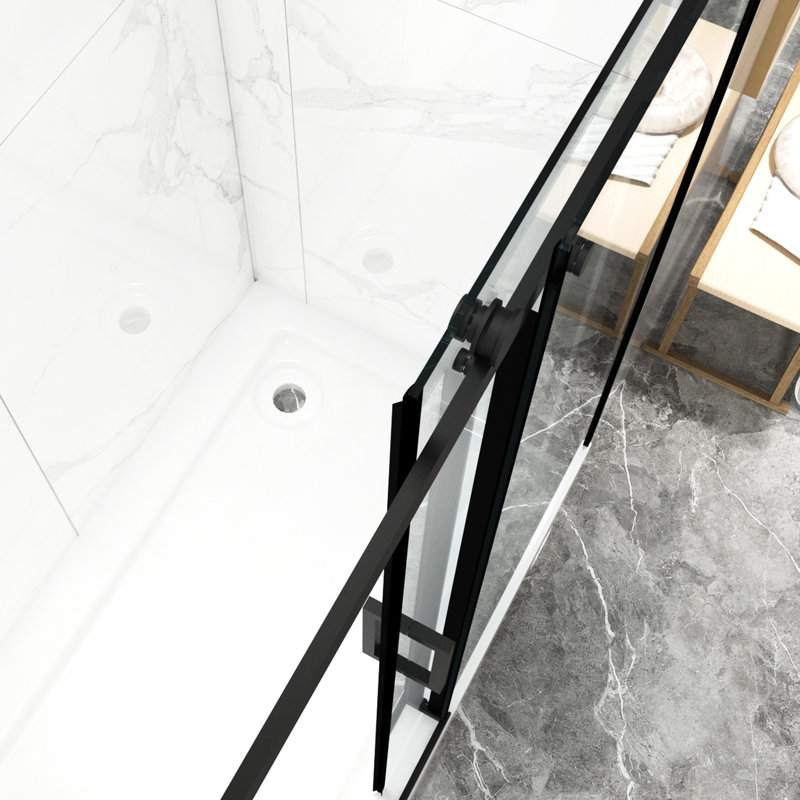Porte de douche à largeur réglable de 56 à 60 po, enceinte en verre trempé coulissant de 8 mm de hauteur H 70 po, noir mat, nettoyage double côté, entrée de salle de bain