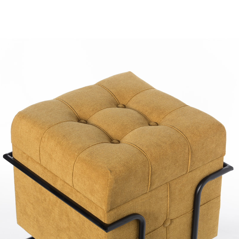 Repose-pieds capitonné avec rangement Millie, Mélange de polyester jaune