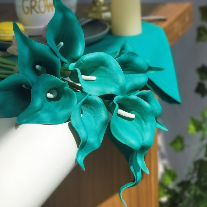 12Pcs Teal Blue Artificial Calla Lily Flowers