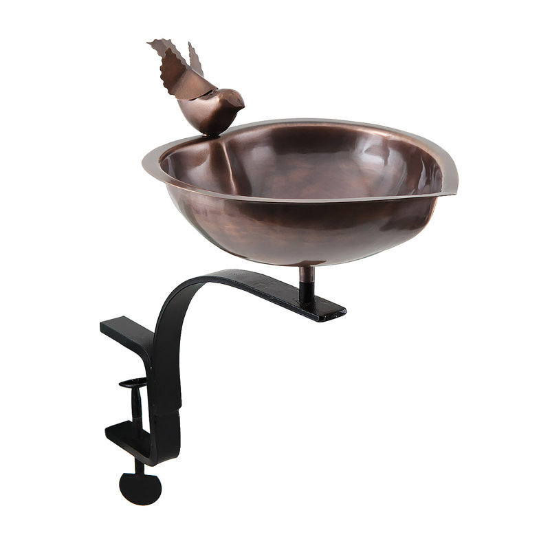 15.7" Copper Heart Shaped Birdbath with Iron Rail Mount