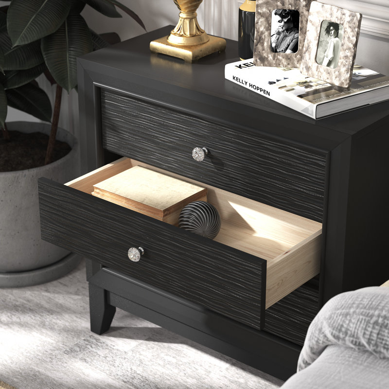 Takyra 26.8" Solid + Manufactured Wood 3 Drawer Nightstand, Black