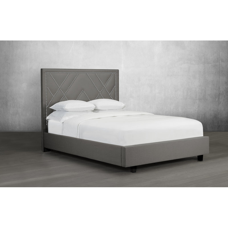 Lit plateforme en tissu d’ameublement Straka, Velours - Sable, Très grand
