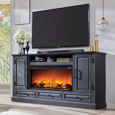 Elma Farmhouse Fireplace TV Stand, 70" TV Stand for TVs up to 80" with 36" Electric Fireplace and Adjustable Shelves