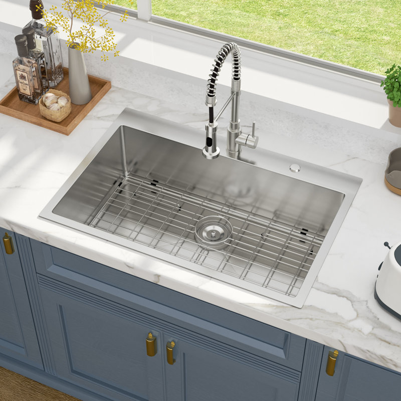 33" L x 22" W Drop-in Kitchen Sink 16 Gauge Stainless Steel Kitchen Sink Topmount Single Bowl Sink
