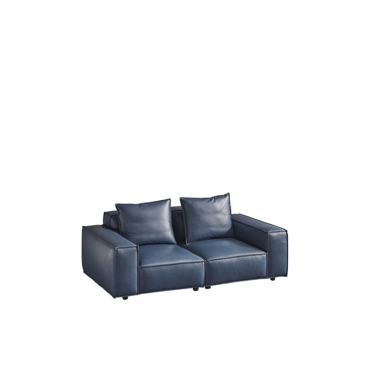Canapé en cuir bleu marine EK8008, Cuir véritable bleu marine