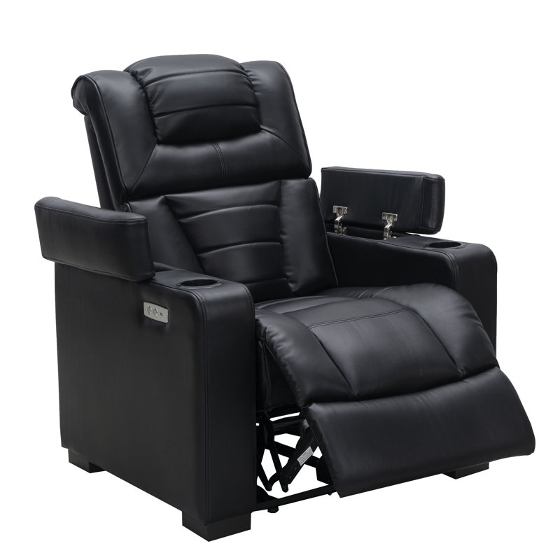 Faux Leather Power Recliner, Black Faux Leather