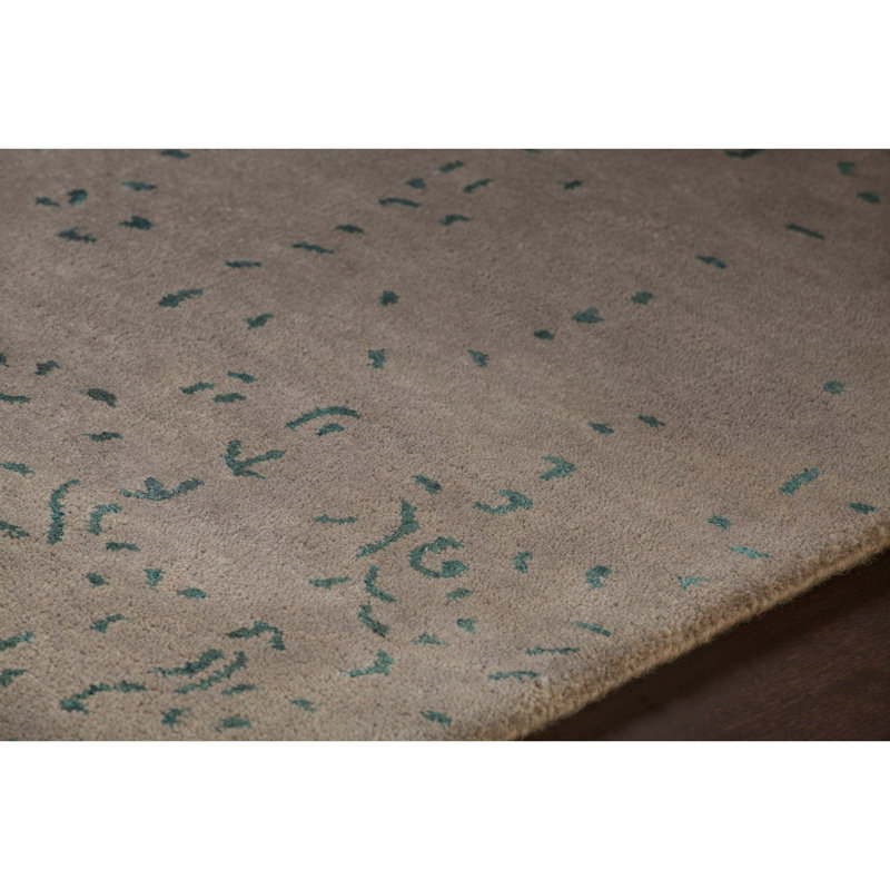 Tapis bleu gris beige en laine touffeté à la main Fulda, Rectangle 5 pi x 7 pi 6 po