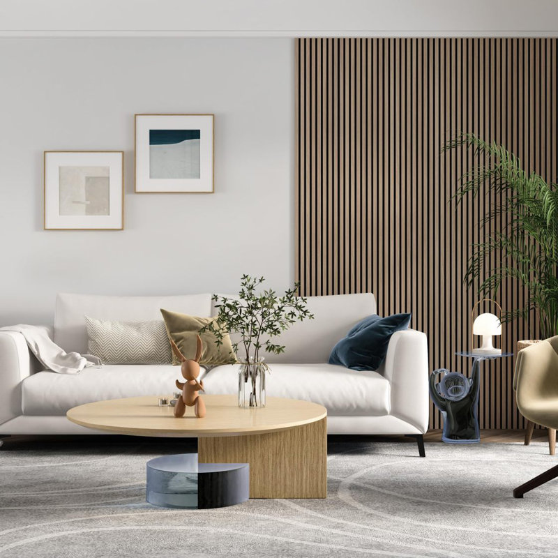 Panneaux muraux en bois acoustique, paquet de 2 panneaux muraux insonorisés 94,5 "x 12,6", panneaux de lattes en bois pour décoration murale intérieure (noyer)