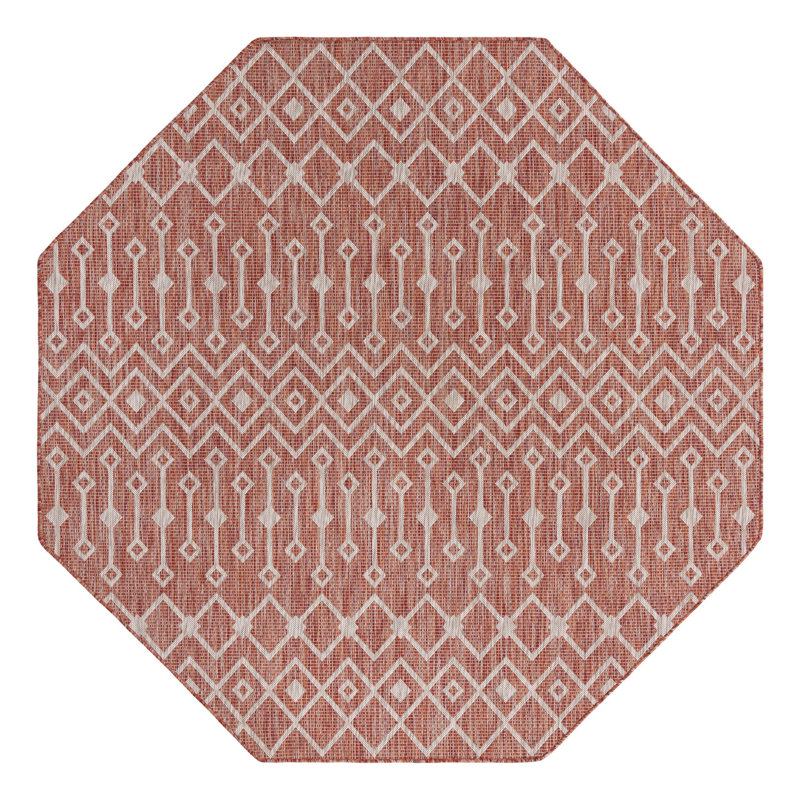 Tapis rouge rouille intérieur / extérieur Julieta, Octogone 7 pi 10 po x 7 pi 10 po