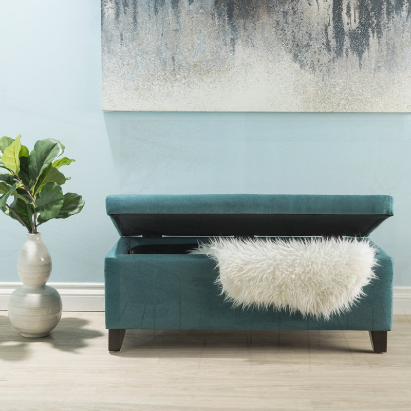 Ingerson 39" Wide Rectangle Ottoman with Storage, Dark Teal Polyester Blend