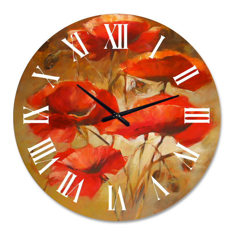 Red Blossoming Poppies IV - Horloge murale traditionnelle, Moyenne