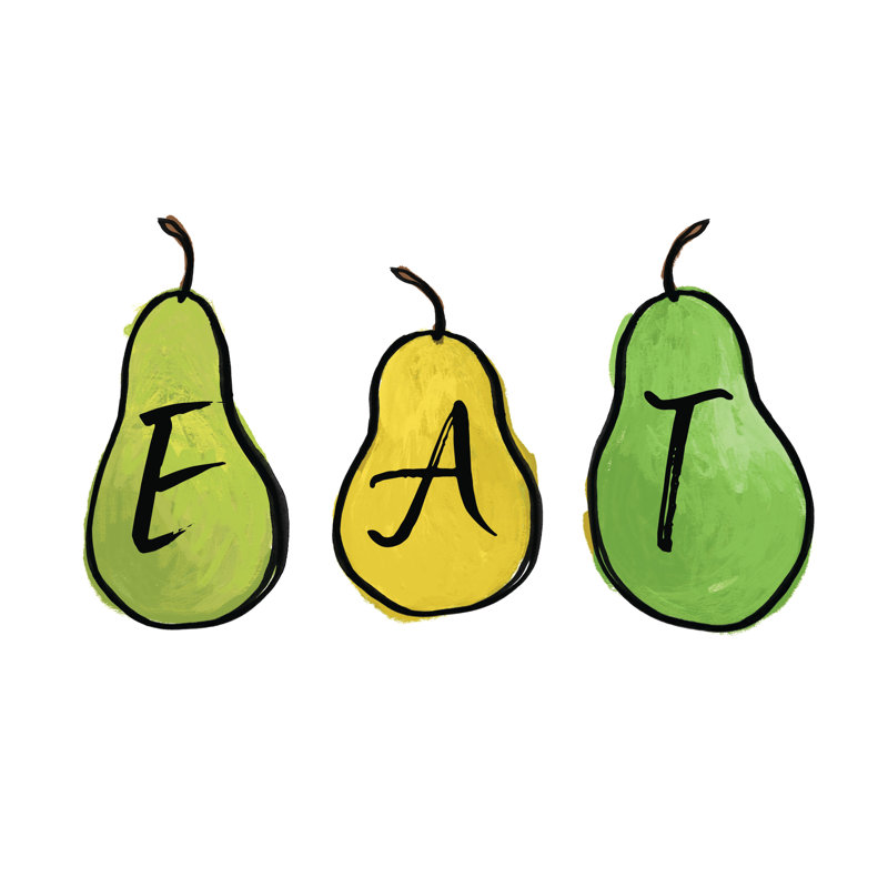 Pears Eat - Painting Print, 81 cm H x 122 cm W, Black Floater Framed