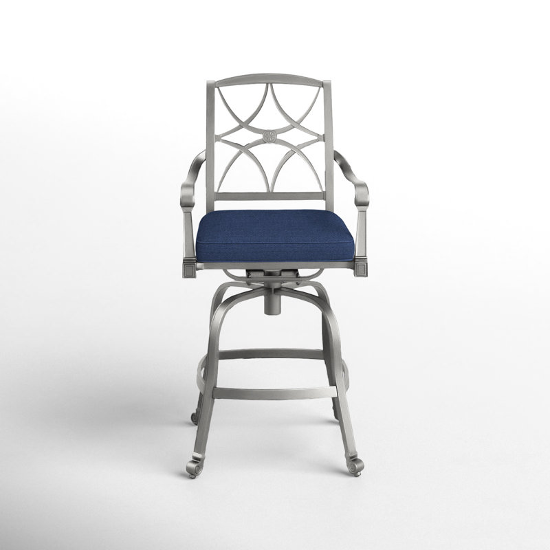 Wiltshire Outdoor Swivel Bar Stool, Canvas Navy Sunbrella® Canvas, Pewter, 30.25"
