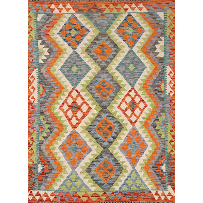 Tapis décoratif multicolore en laine kilim oriental 4 x 6