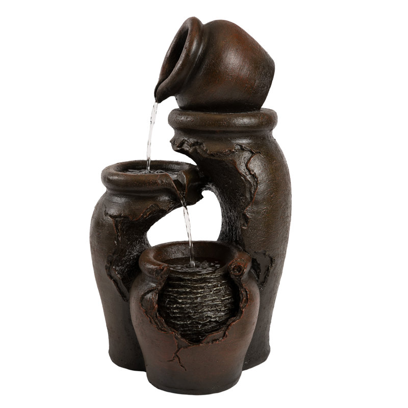 3-Tier Fountain Modern Decorative Polyresin Clay Pot Electric Outdoor Hand Painted Cascading Water Feature