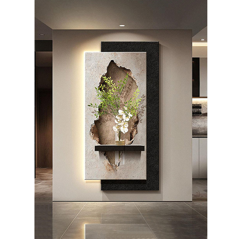 Hall d'entrée noir et blanc à motif abstrait en grès, H 47,24 po x l 23,62 po x P 1,18 po