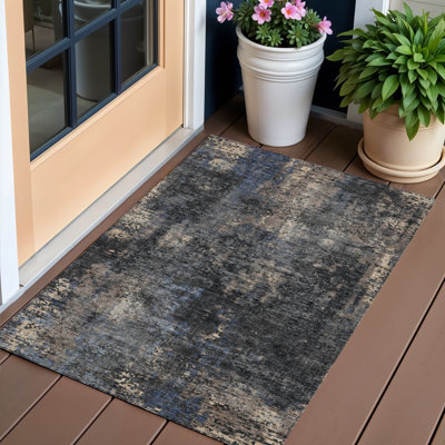 Tapis extérieur gris anthracite lavable abstrait 3 pi x 5 pi