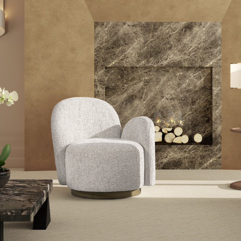 Bertolde 31.5" RAF One-Arm Swivel Accent Chair, Multi-Greige Beige