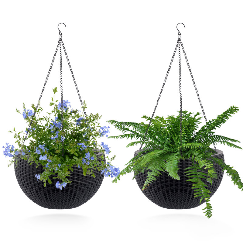 13.4 Inch Self-watering Hanging Rattan-inspired Planter Large Capacity, Root-rot Resistant Water Storage With Water Level Indicator, Dual-use For Indoor & Balcony Decoration Pack Of 2