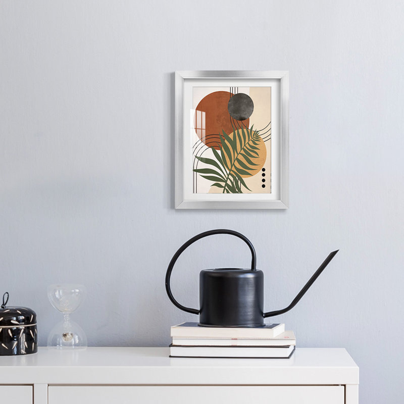 Contemporary Palm I - Impression encadrée, Argent argent